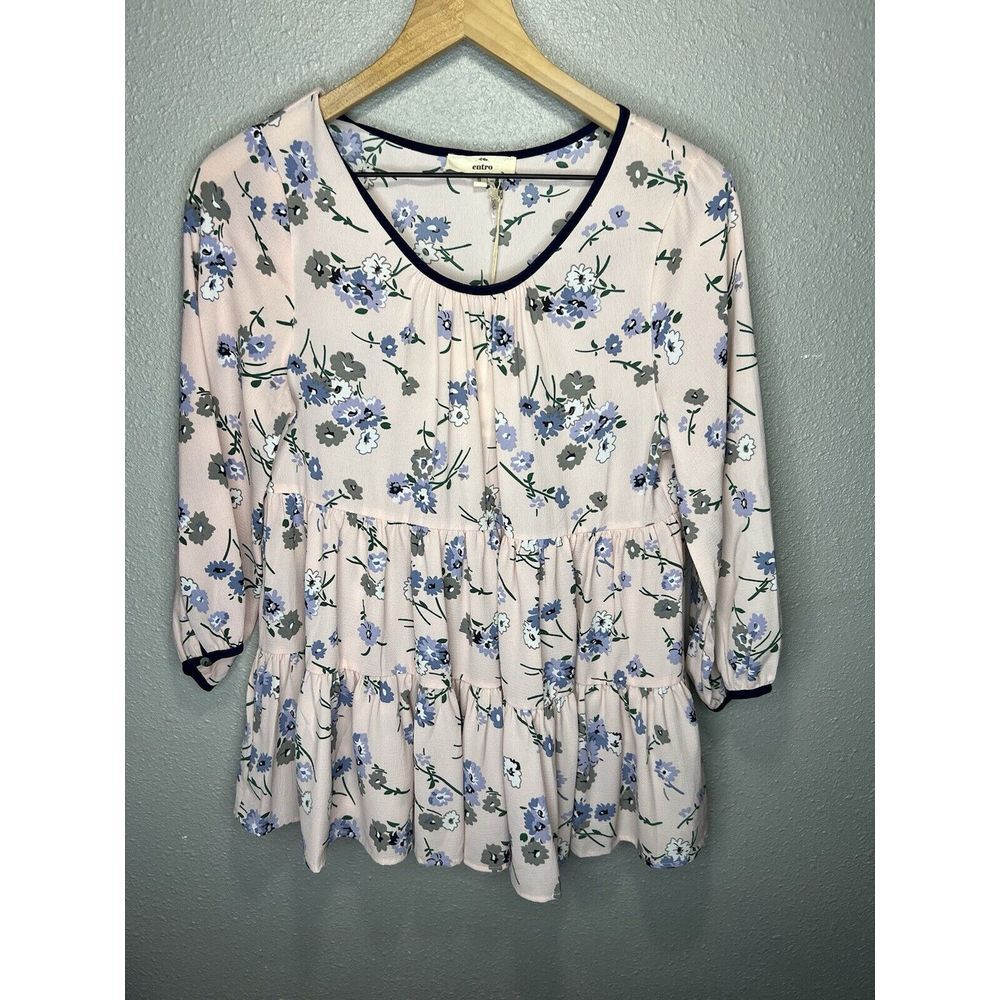 NEW! Womens Entro Pink Floral Tiered Ruffle Cottagecore Boho Prairie‎ Size Small
